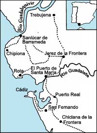 Map of the Bay of Cádiz area